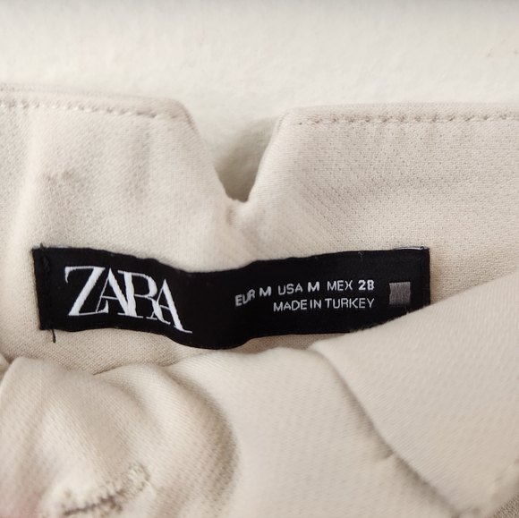 Zara High Waisted Ankle Length Pants Pleated Straight Leg Mid Ecru Cream Medium - Picture 3 of 8